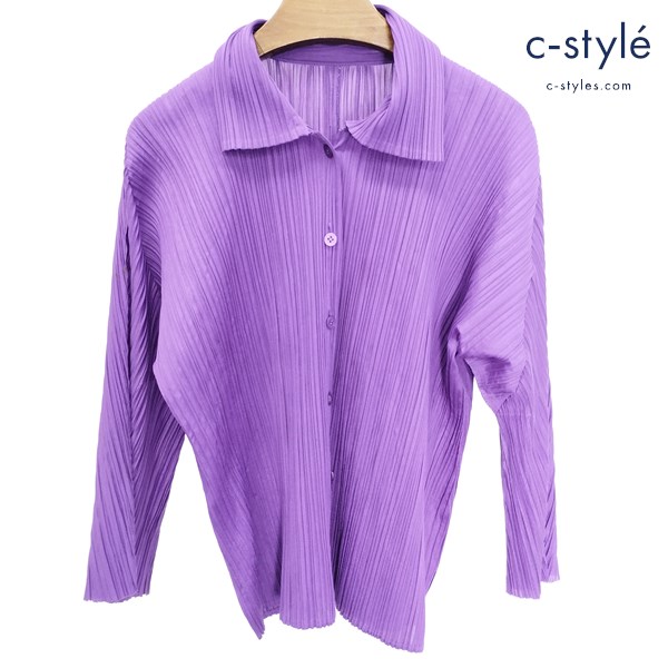 PLEATS PLEASE ISSEY MIYAKE プリーツ加工ボタンダウンシャツ 4 パープル 日本製 レディース