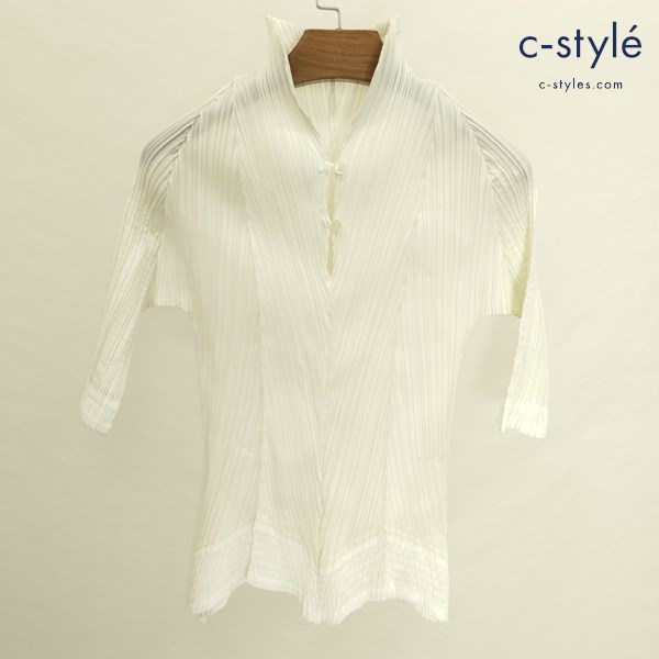 ISSEY MIYAKE イッセイミヤケ プリーツ加工 レース切替ブラウス 2 イエロー系 日本製 レディース