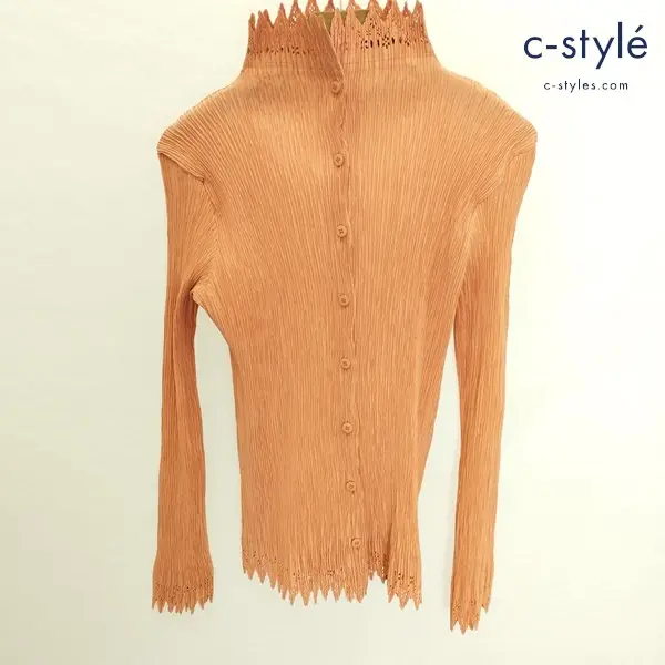 ISSEY MIYAKE イッセイミヤケ プリーツ シャツ L オレンジ 日本製 レディース