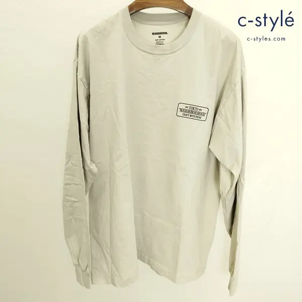 NEIGHBORHOOD ネイバーフッド BAR＆SHIELD/C-TEE LS M ベージュ 長袖Tシャツ ロンT 綿100 日本製
