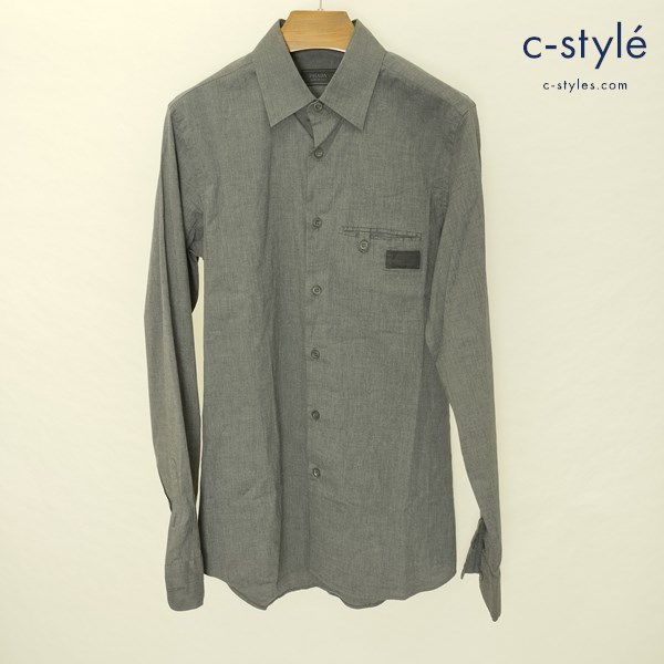 PRADA プラダ 長袖シャツ 38 グレー イタリア製 ストレッチシャツ