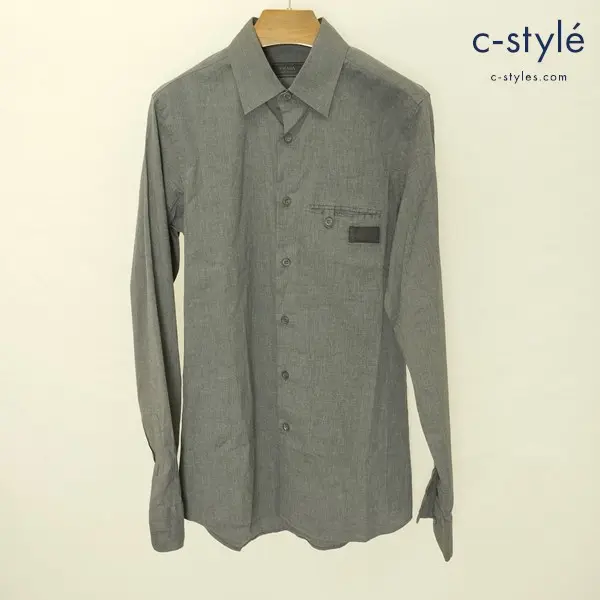 PRADA プラダ 長袖シャツ 38 グレー イタリア製 ストレッチシャツ