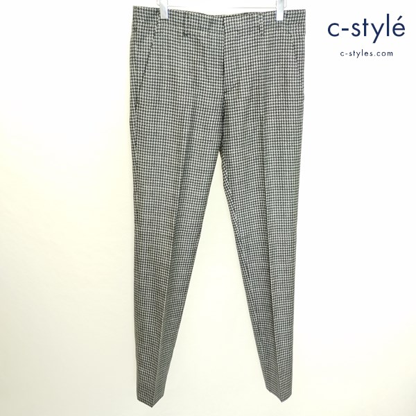 PRADA プラダ ノータックスラックスパンツ 46 ブラック×ホワイト イタリア製 千鳥格好柄
