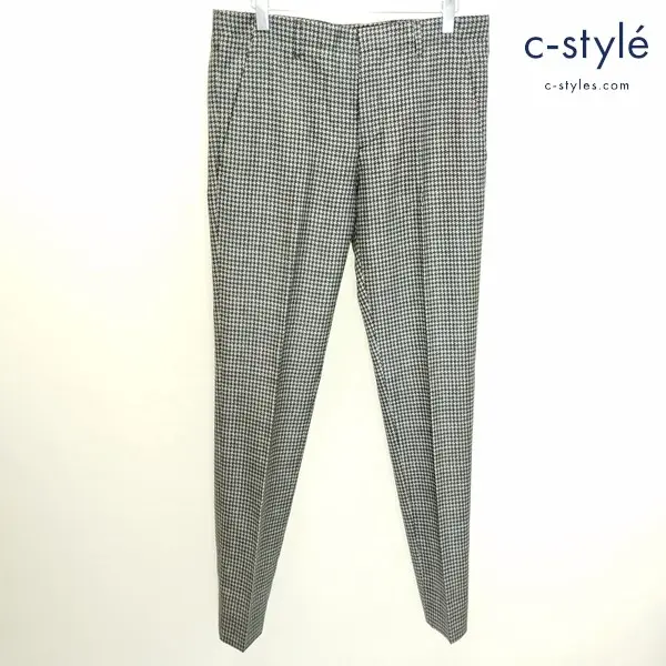 PRADA プラダ ノータックスラックスパンツ 46 ブラック×ホワイト イタリア製 千鳥格好柄