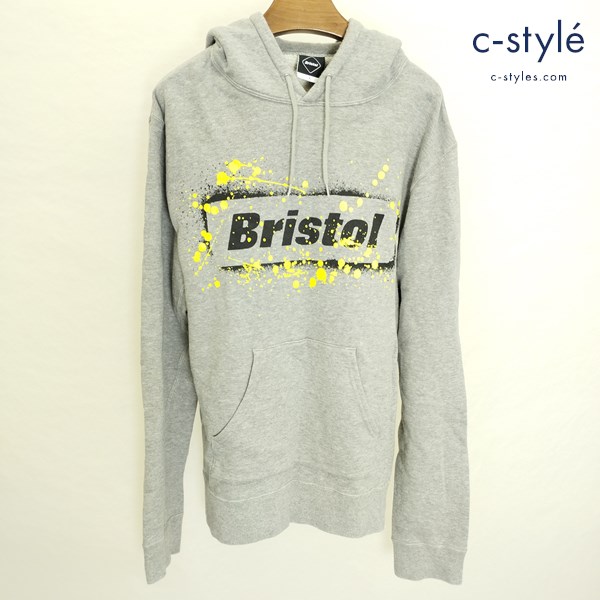 F.C.Real Bristol エフシーレアルブリストル NEON DRIPPING STENCIL BOX HOODY パーカー L グレー 日本製