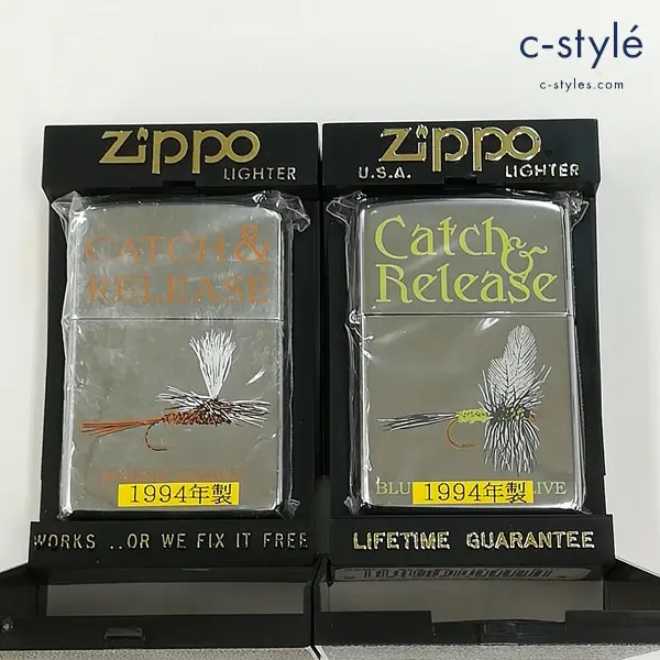 ZIPPO ジッポー 1994年製 CATCH＆RELEASE オイルライター BLUE-WINGED OLIVE 、 MARCH BROWN PARACHUTE