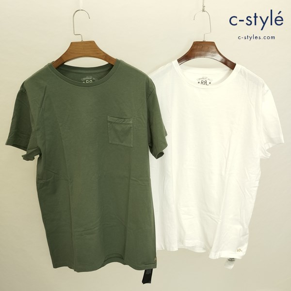 RRL ダブルアールエル Tシャツ M ホワイト オリーブ 半袖 クルーネック 綿100 刺繍 計2点
