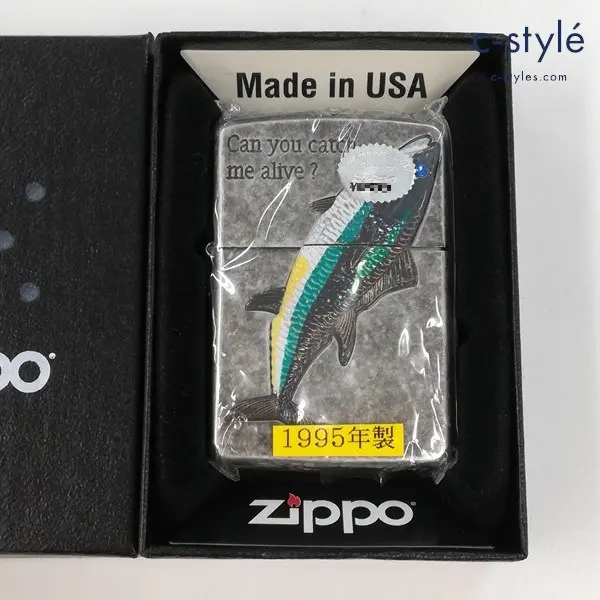 ZIPPO ジッポー 1995年製 Can you catch me alive？ クロマグロ オイルライター シルバー 喫煙具