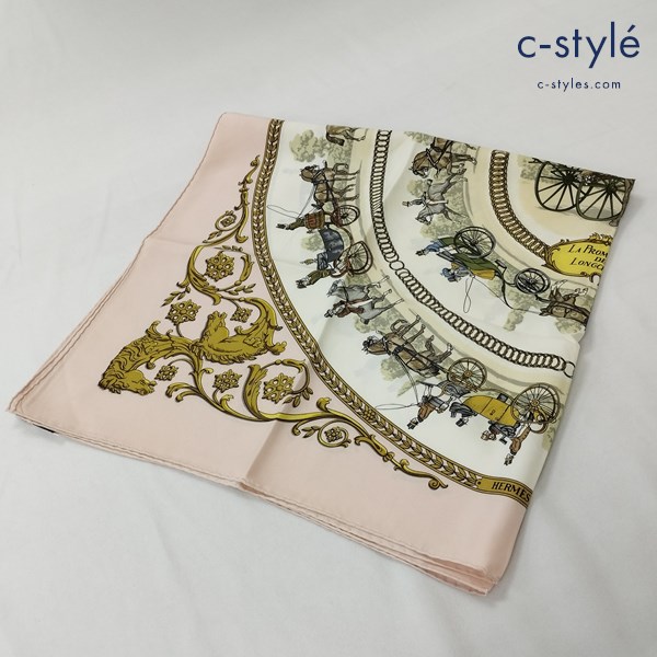 HERMES エルメス カレ90 La promenade de longchamps ロンシャンへの散歩 スカーフ ピンク系 シルク100