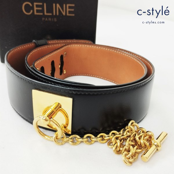 CELINE セリーヌ ターンロックチェーンベルト 75 ブラック レザーベルト イタリア製