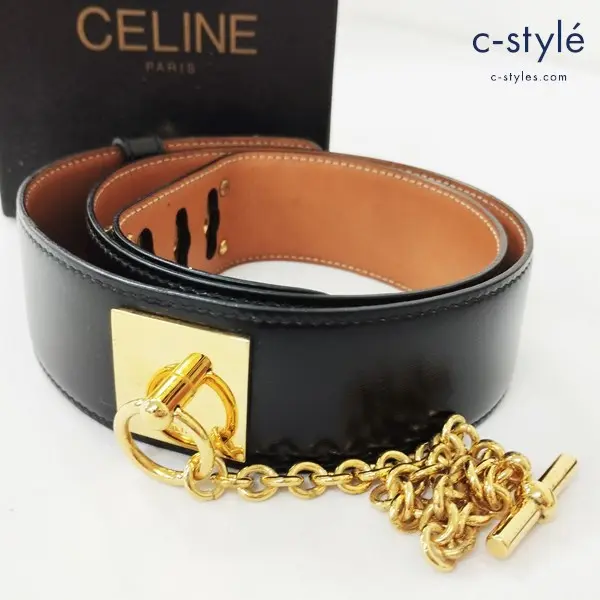 CELINE セリーヌ ターンロックチェーンベルト 75 ブラック レザーベルト イタリア製