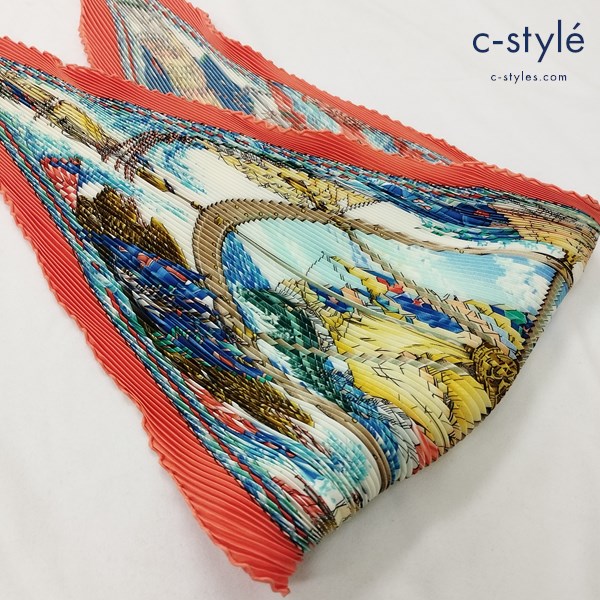 HERMES エルメス カレ90 AU FIL DE LA SOIE プリーツスカーフ オレンジ系