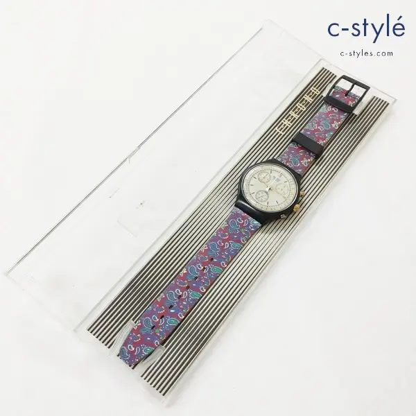 Swatch スウォッチ CHRONO 腕時計 マルチカラー ペイズリー柄 クロノグラフ