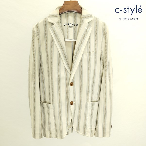 CIRCOLO1901 チルコロ テーラードジャケット 44 ベージュ系 ストライプ 2B サイドベンツ