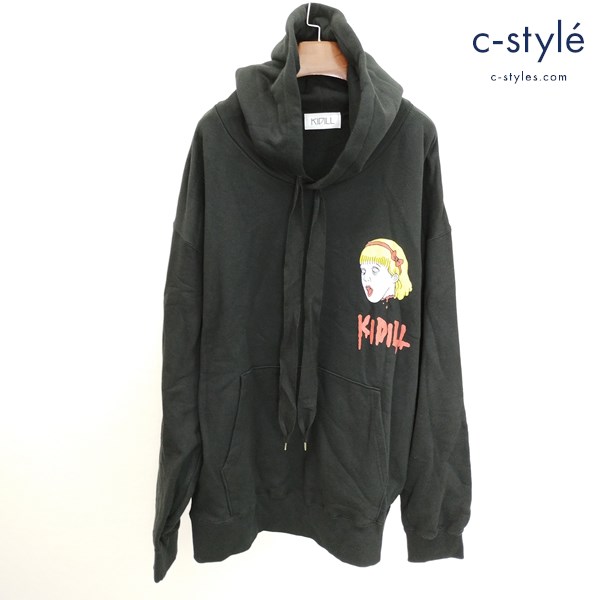 KIDILL キディル プルオーバーパーカー Free ブラック フーディー KL-226 綿100 プリント