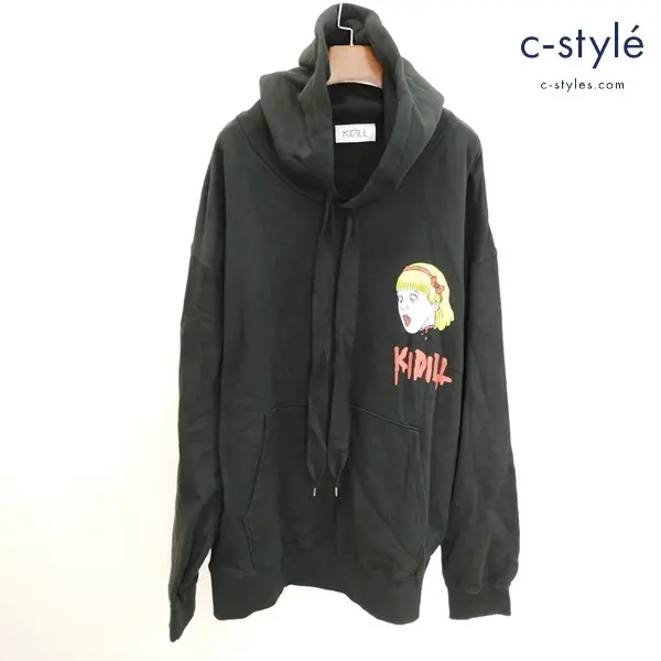 KIDILL キディル プルオーバーパーカー Free ブラック フーディー KL-226 綿100 プリント