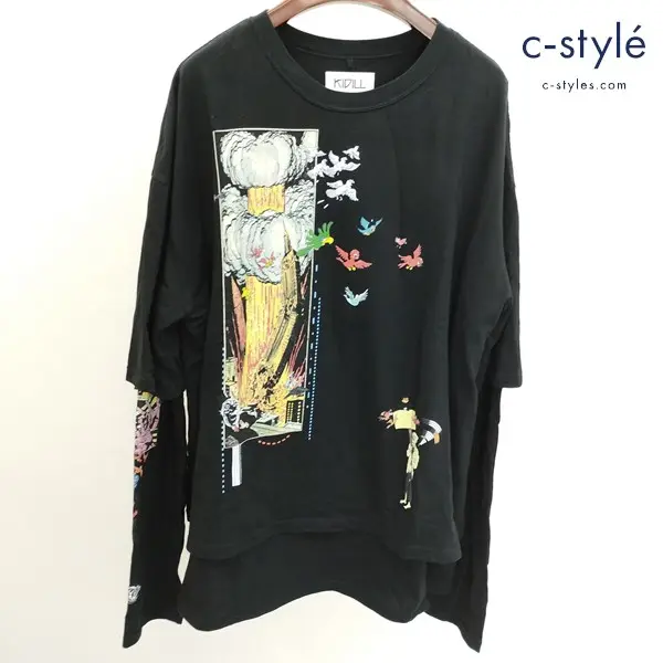KIDILL キディル レイヤードロングスリーブTシャツ 44 ブラック ロンT 長袖 綿100 KL253-B