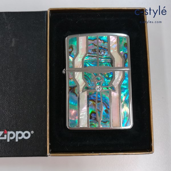 ZIPPO ジッポー 貝貼り シェル クロス 十字架 オイルライター シルバー系 喫煙具