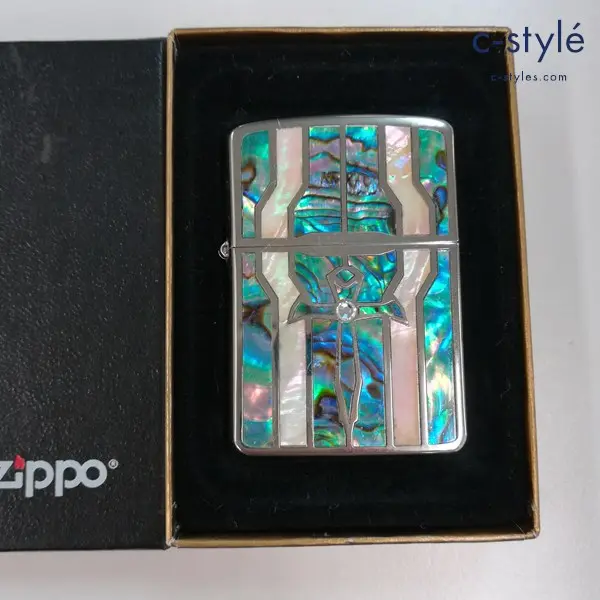 ZIPPO ジッポー 貝貼り シェル クロス 十字架 オイルライター シルバー系 喫煙具