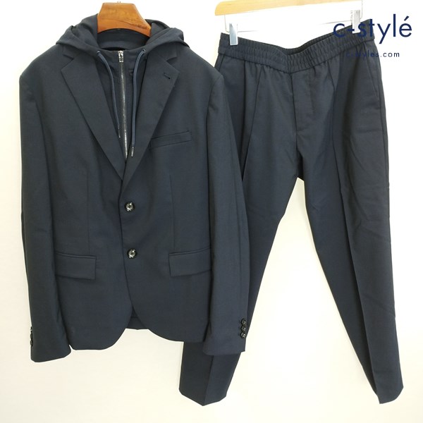 EMPORIO ARMANI 2WAY レイヤード テーラードジャケット48 パンツ46 ネイビー セットアップ