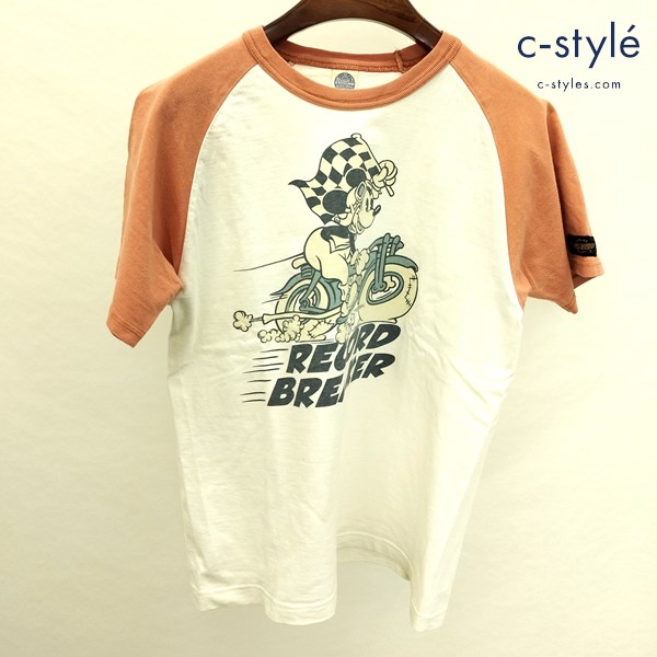 TOYS MｃCOY ラグランTシャツ M オレンジ×ホワイト ミッキーマウス RECORD BREAKER 日本製 綿100