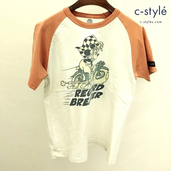 TOYS MｃCOY ラグランTシャツ M オレンジ×ホワイト ミッキーマウス RECORD BREAKER 日本製 綿100