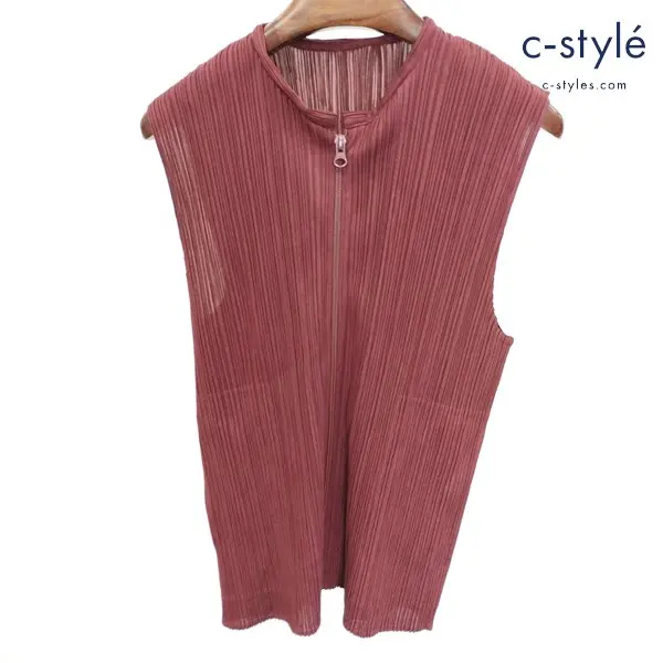 PLEATS PLEASE ISSEY MIYAKE プリーツ ノースリーブカットソー 3 マルーン PP74-JE385 ジップアップ