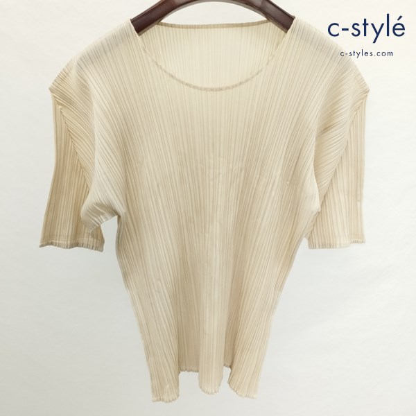 PLEATS PLEASE ISSEY MIYAKE プリーツ加工 カットソー 4 ベージュ 日本製 半袖 レディース
