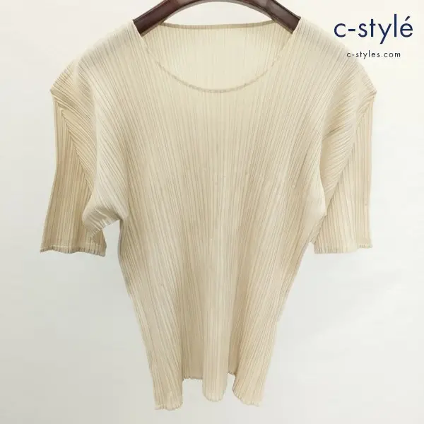 PLEATS PLEASE ISSEY MIYAKE プリーツ加工 カットソー 4 ベージュ 日本製 半袖 レディース