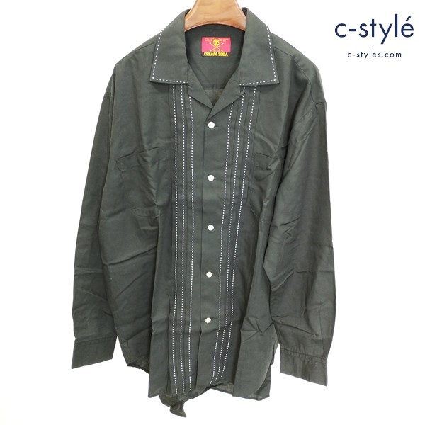 CREAM SODA クリームソーダ 長袖 オープンカラーシャツ ブラック ステッチ ロカビリー 金タグ ロック