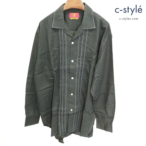 CREAM SODA クリームソーダ 長袖 オープンカラーシャツ ブラック ステッチ ロカビリー 金タグ ロック