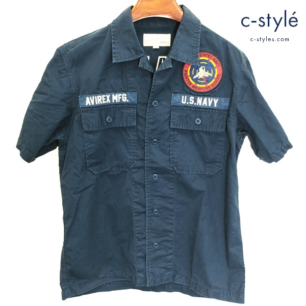 AVIREX アヴィレックス ミリタリーシャツ M ネイビー 半袖 ワッペン 刺繍 6185107 綿100