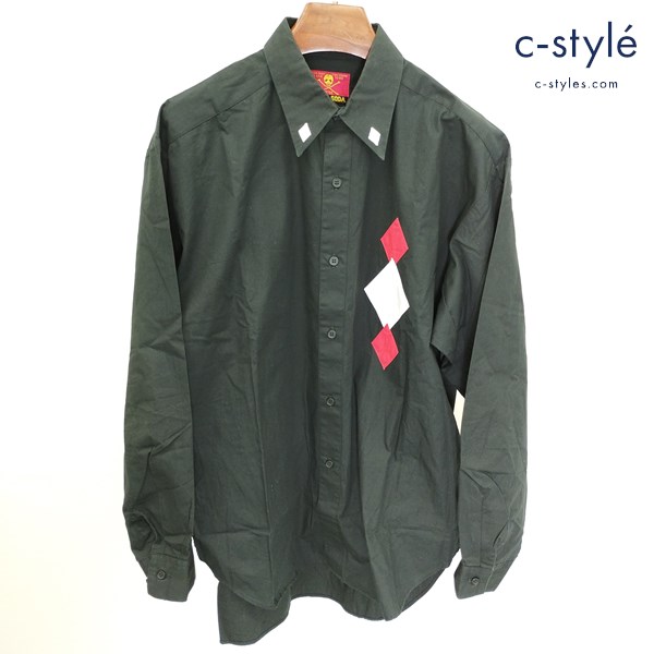 CREAM SODA クリームソーダ 長袖シャツ ブラック ダイヤ パッチワーク レーヨン100 ロカビリー 金タグ ロック