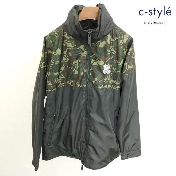 Psycho Bunny サイコバニー スタンドカラーブルゾン M ブラック系 カモ柄 ウインドブレーカー