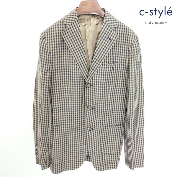CARUSO カルーゾ テーラードジャケット 46 マルチカラー チェック柄 麻 3B リネン