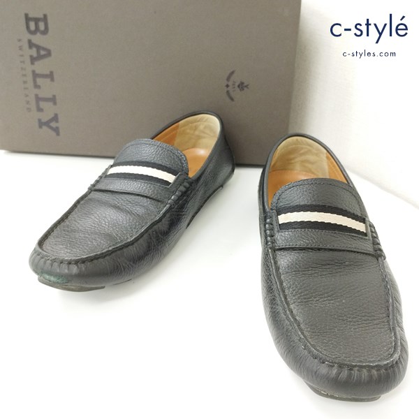 BALLY バリー ローファー EU 7E US 8D ブラック WABLER/010 ロゴ印字 ライン入り レザー レザーシューズ