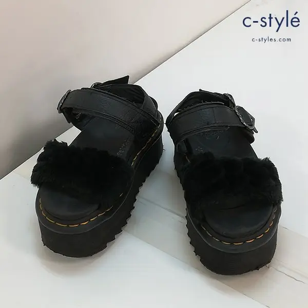 Dr.Martens ドクターマーチン VOSS QUAD FLUFFY ファーサンダル UK4 ブラック 厚底サンダル レディース