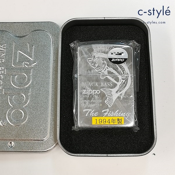 ZIPPO ジッポー 1994年製 WIND PROOF BLACK BASS ブラックバス オイルライター シルバー 喫煙具