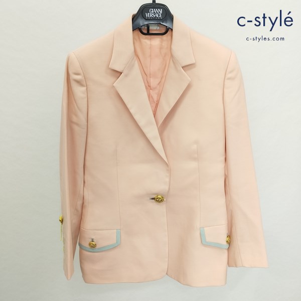 Gianni Versace Couture 袖リボン テーラードジャケット 38 ピンク シルク混 イタリア製 レディース