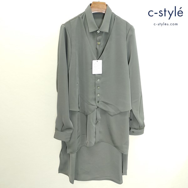 NO ID. BLACK ノーアイディーブラック ベストレイヤードロングシャツ 1 グレー 長袖 452006-381S