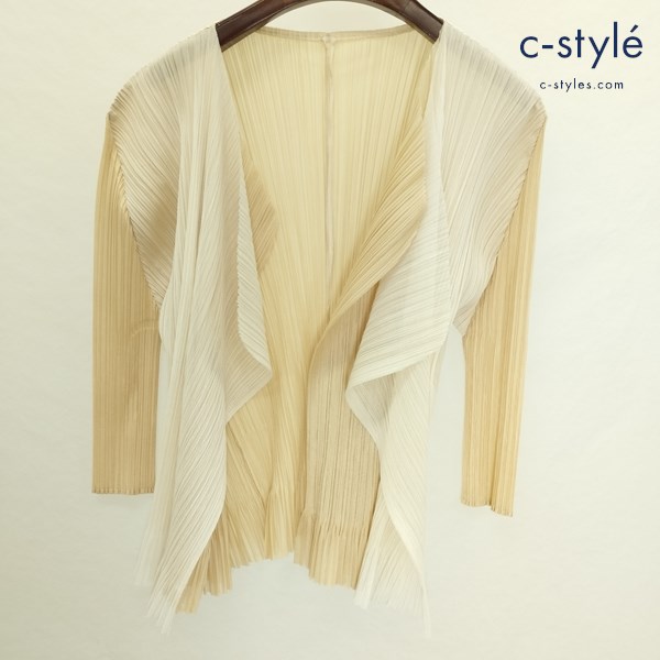 PLEATS PLEASE ISSEY MIYAKE 変形プリーツ レイヤードカーディガン 4 ベージュ系 PP61-JO772 日本製 レディース