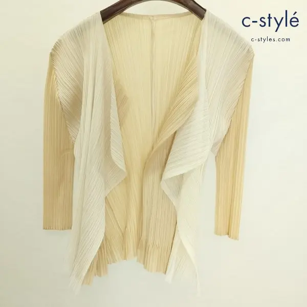 PLEATS PLEASE ISSEY MIYAKE 変形プリーツ レイヤードカーディガン 4 ベージュ系 PP61-JO772 日本製 レディース