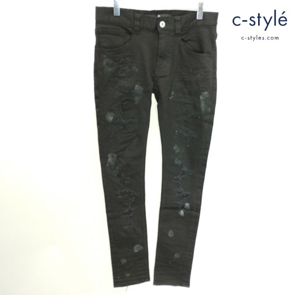 NO ID. デストロイ スキニー デニムパンツ 1 ブラック ストレッチ 852225-366P クラッシュ ペイント加工