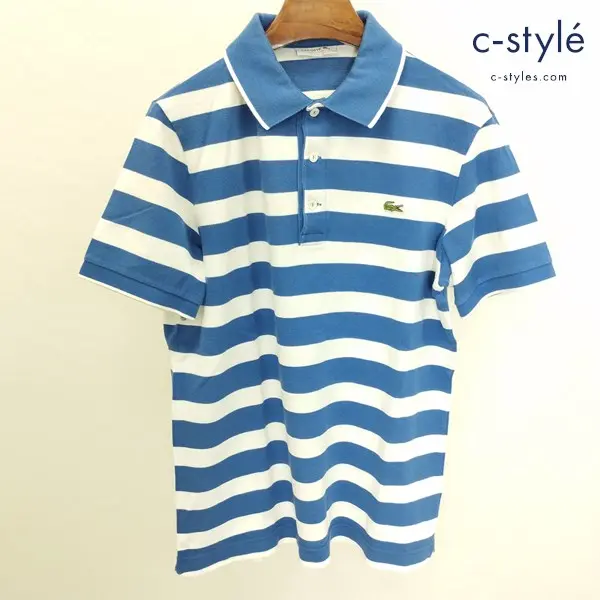 LACOSTE ラコステ ポロシャツ 5 ブルー×ホワイト 半袖 ボーダー柄 PH201E 綿100 日本製