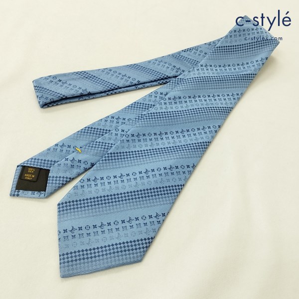LOUIS VUITTON ルイヴィトン ネクタイ ブルー モノグラム シルク100 イタリア製