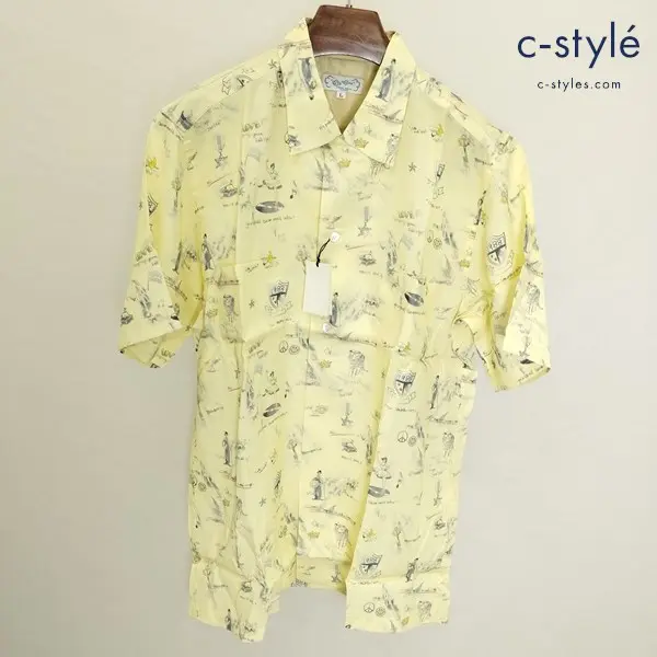 Or Glory オアグローリー オープンカラーシャツ L イエロー 半袖 日本製 総柄 レーヨン100