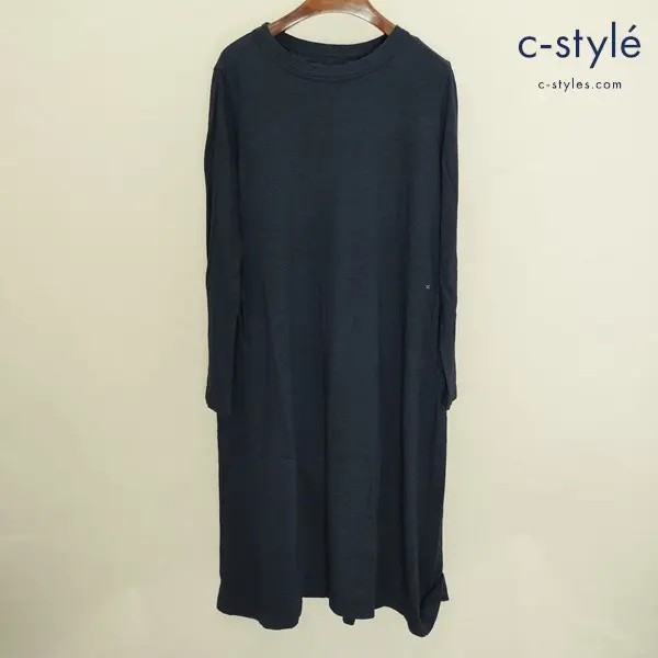 45R フォーティーファイブアール 長袖ワンピース 0 ネイビー ロングワンピース 綿100 日本製 レディース