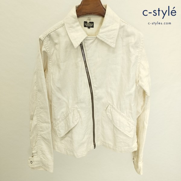 BLACK SIGN ブラックサイン コットンジャケット 36 オフホワイト サイドジップ 綿100 日本製 襟 ジッパー