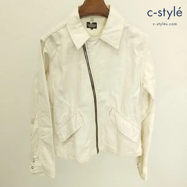 BLACK SIGN ブラックサイン コットンジャケット 36 オフホワイト サイドジップ 綿100 日本製 襟 ジッパー