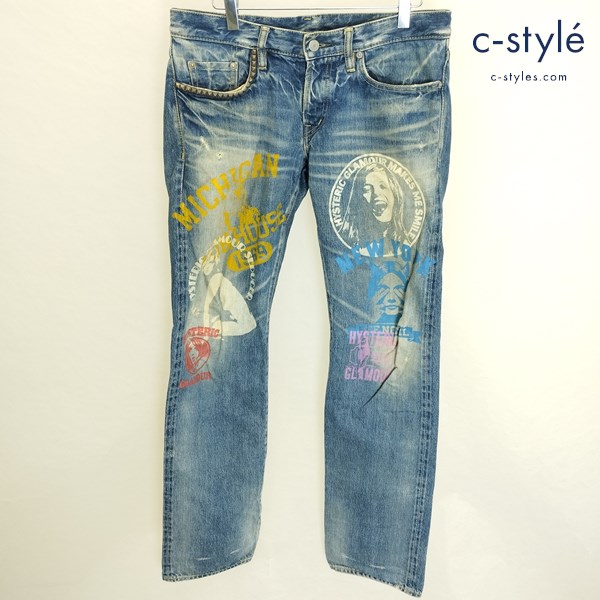 HYSTERIC GLAMOUR SP加工 COLLAGE ペイント ダメージ加工デニムパンツ 32 インディゴ 0211AP10 綿100 日本製